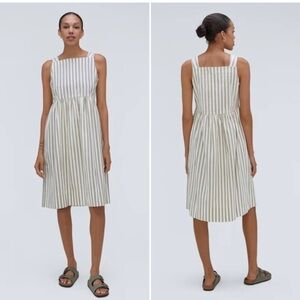 Everlane Seersucker Beige and White Striped Midi Dress